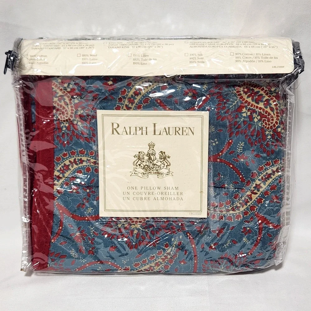vtg RALPH LAUREN Home Collection‎ COLLETTE Pillow Sham Standard blue/red Paisley